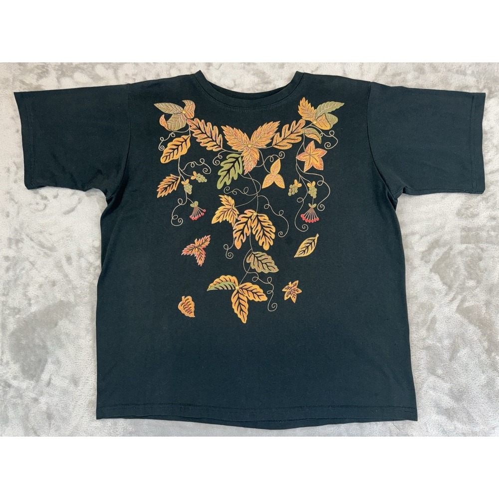 Bobbie Brooks Woman Plus T Shirt Fall leaves Studded Black Measured No Size Tag
